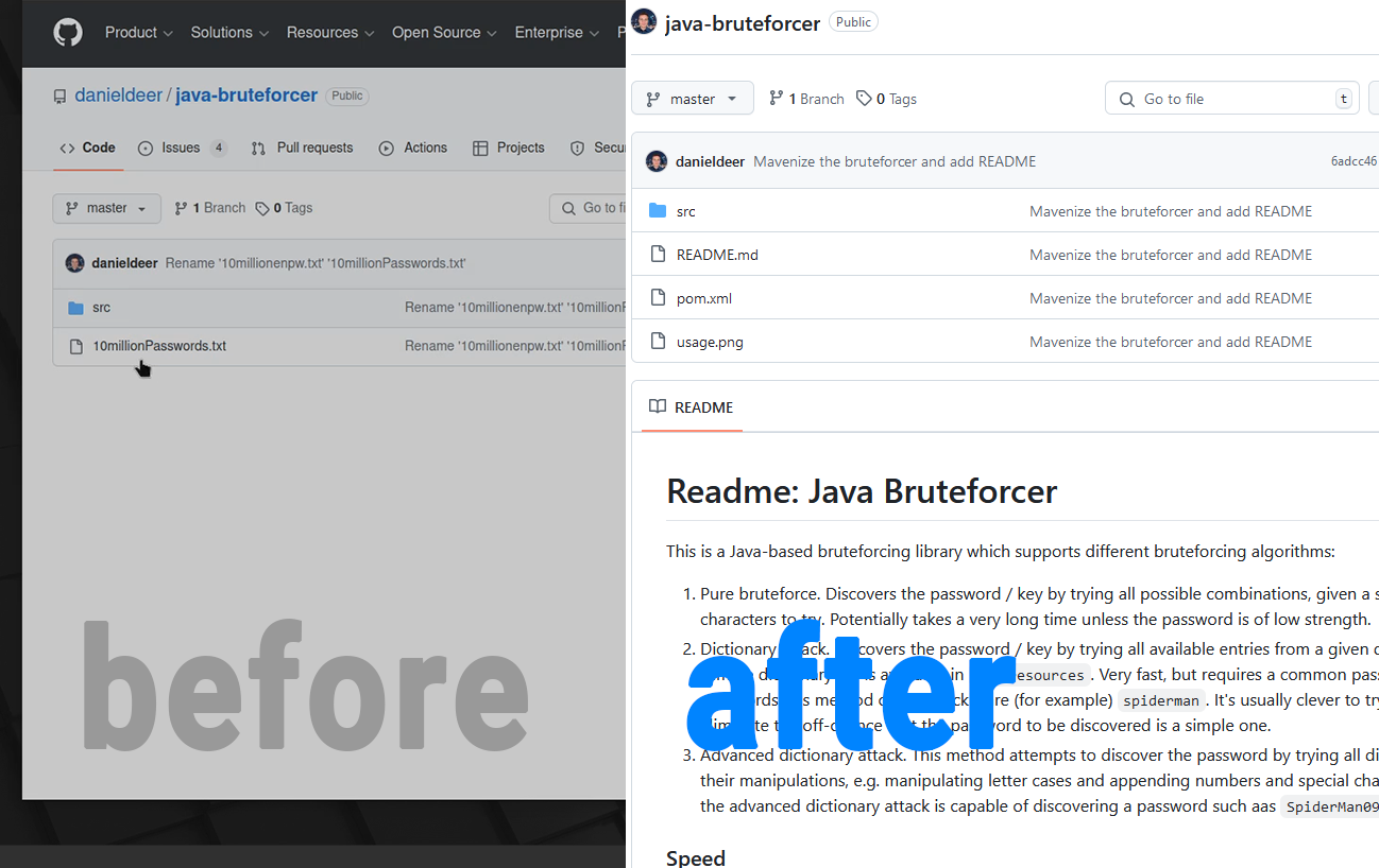 Before and after mavenization of the bruteforcer